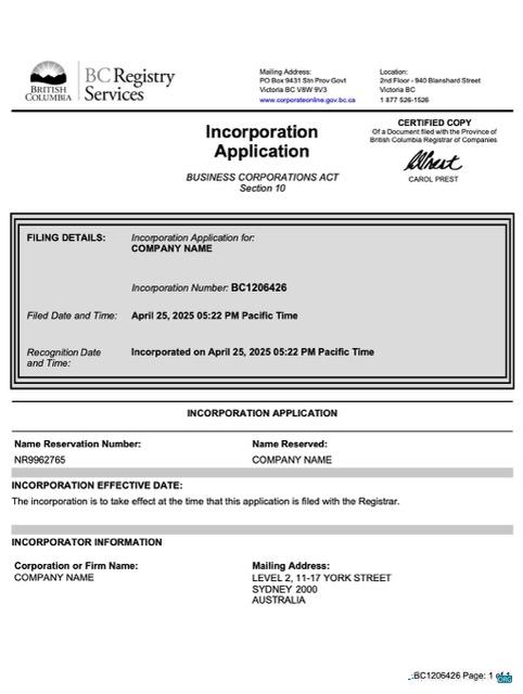 Download British Columbia incorporation application Word and PDF template Photoshop template